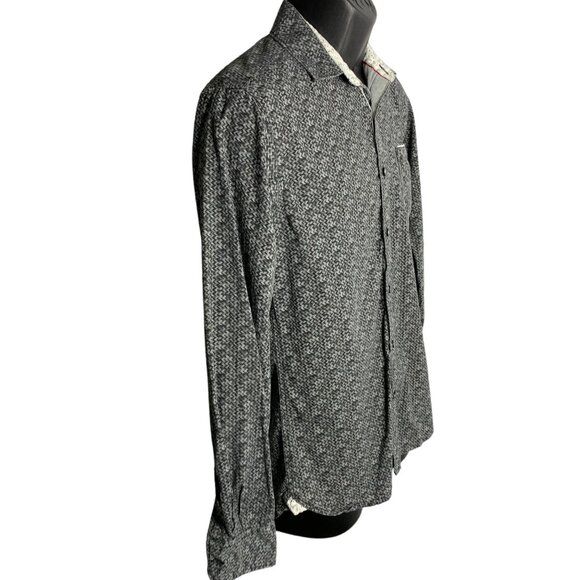 Across the Pond Button Up Long Sleeve Shirt S Black Chevron Stripe Chest Pocket - Picture 5 of 6